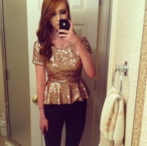 Sequin Rose Gold Peplum Top